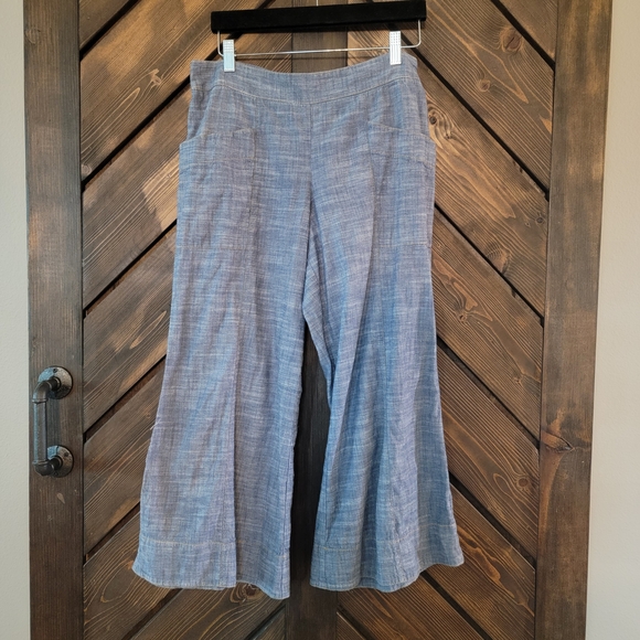 Cousin Earl Pants - BOHO Chambray Wide Leg Baggy Cropped Pants M
